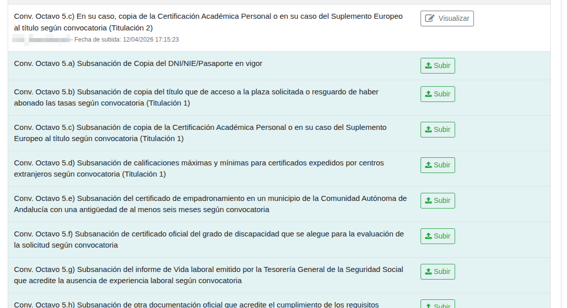Documentos a subsanar
